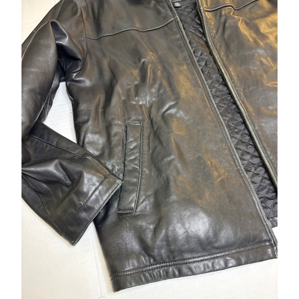 VTG Claiborne Black Genuine Lambskin Leather Quilted Bomber Jacket Mens - Picture 6 of 10